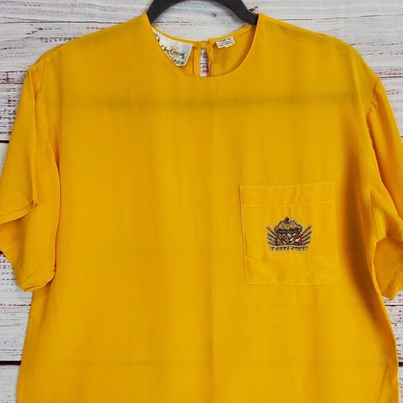 Vintage Oleg Cassini Silk Blouse Collection Shirt Beaded Logo Emblem Size 6 - Picture 4 of 9